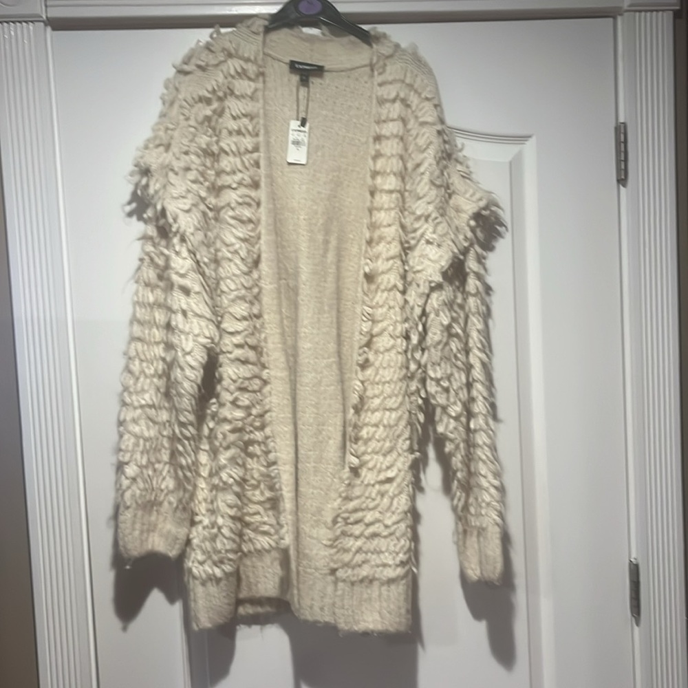 Express Cream Textured Open-Front Cardigan - Picture 5 of 5